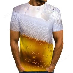跨界外贸 新款印花啤酒3DT恤数码打印男女潮短袖T恤上衣