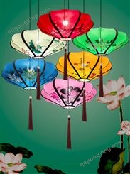 定制新中式布灯笼手绘图彩色中国风室内LED吊灯复古风茶楼装饰