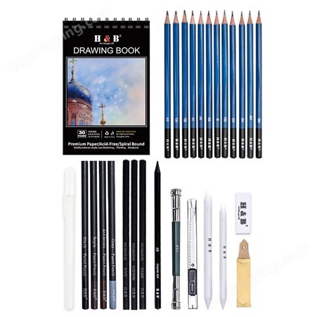 H&B28件素描绘画套装 美术用品文具卷笔袋帆布 铅笔套装生产厂家