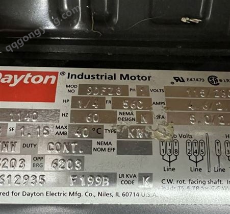 美国Dayton电机9DFZ8，DAYTON 9DFZ8，DAYTON 6K183A